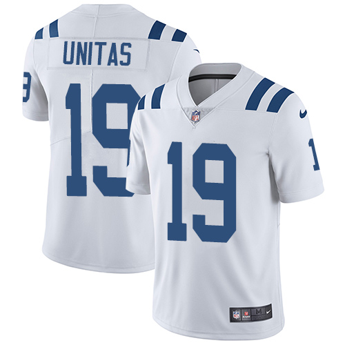 Nike Colts #19 Johnny Unitas White Men's Stitched NFL Vapor Untouchable Limited Jersey - Click Image to Close